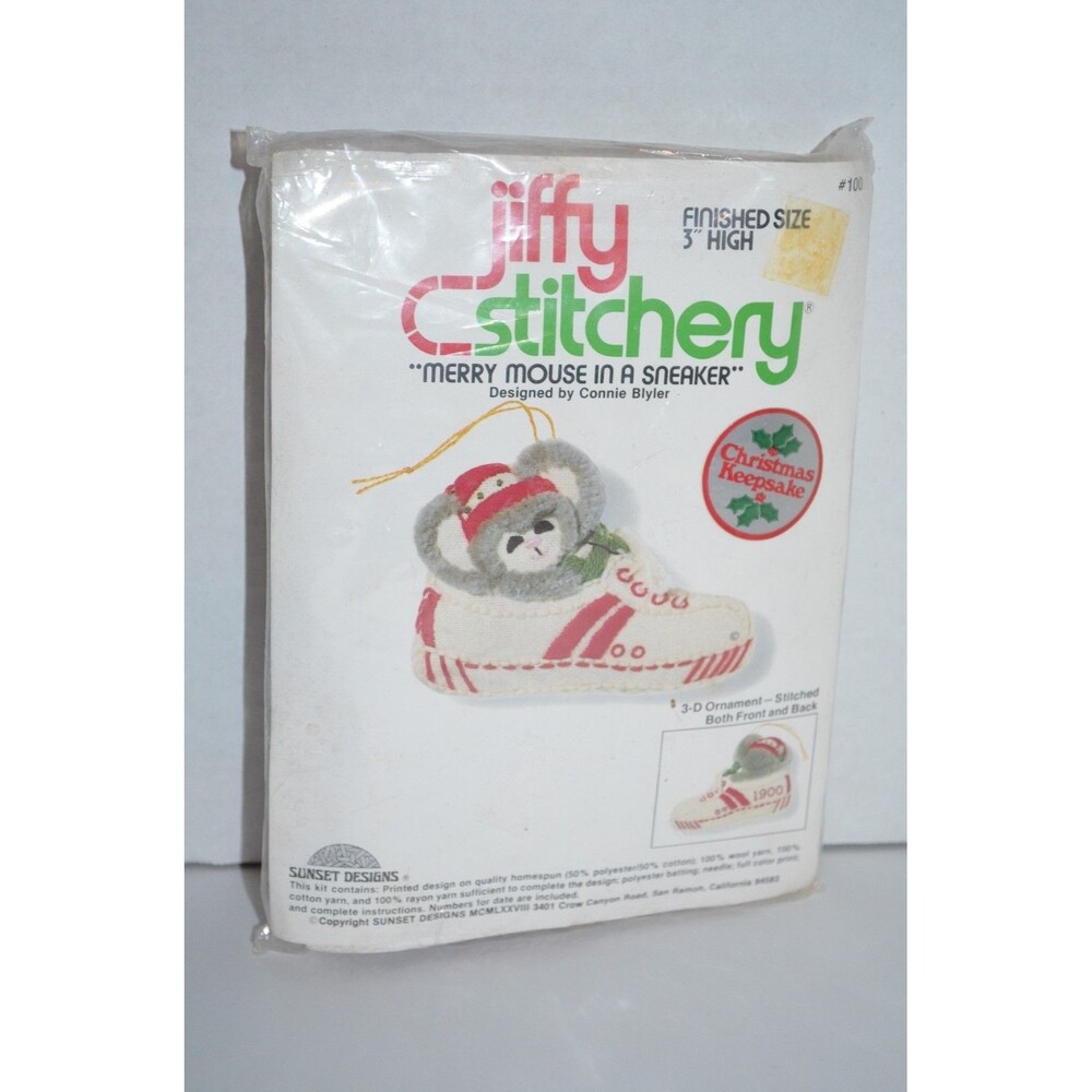 Jiffy Merry Mouse in a Sneaker Ornament Embroidery Kit NEW Vintage 1978